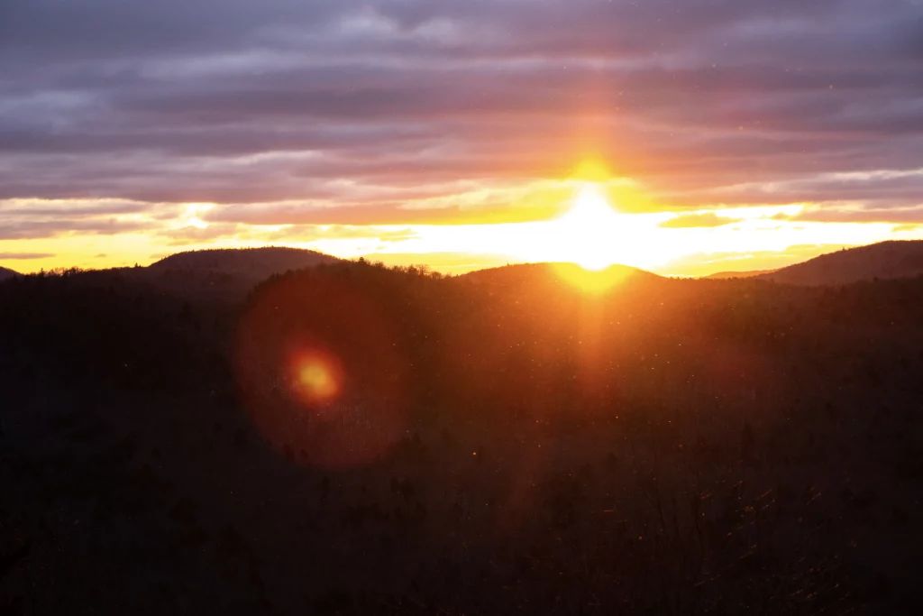 This shot was taken halfway up the tower, right as the sun crested over the mountains on the horizon.