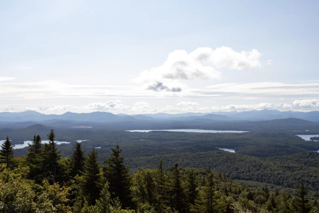 Some parts of the peak are obstructed by trees, but most of it is wide open.