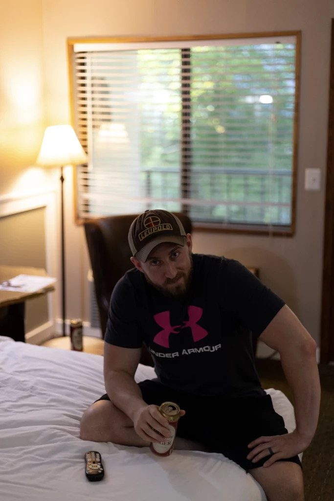 Jake looks pretty happy to be slamming a mid-afternoon beer.